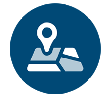 blue icon of a map with a location pin